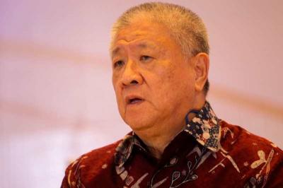 Presdir PT Pantai Indah Kapuk Dua Tbk (PT PANI) Sugianto Kusuma atau Aguan  hadir pada konfrensi pers RUPSLB PT PANI di Jakarta, Jumat (15/9/2023)