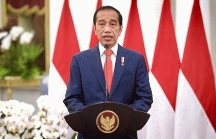 Presiden Joko Widodo menyampaikan sejumlah pandangannya dalam sesi pembukaan Sidang Komisi Ke-78 UNESCAP secara virtual dari Istana Merdeka Jakarta.