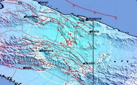 Gempa bumi dengan kekuatan Magnitudo 5,7 mengguncang Yalimo, Papua. (BMKG)