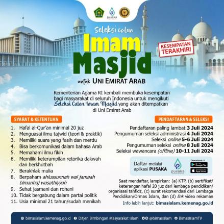 Kemenag Buka Pendaftaran WNI Jadi Imam Masjid di UEA, Simak Syarat dan Ketentuannya. (Foto: Dok. Kemenag)