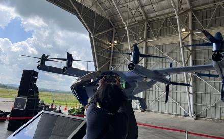 Sky taxi atau taksi terbang untuk IKN, Kaltim mulai diuji coba. (Yovanda Noni/MPI)