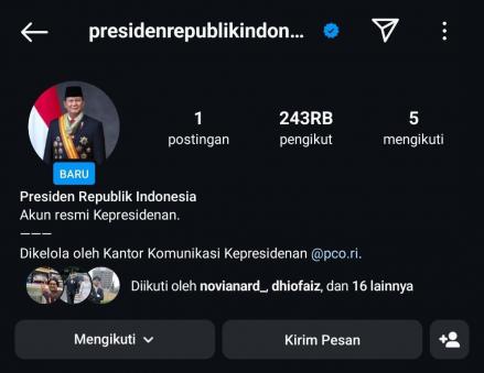 Istana Buat Akun Instagram Resmi Presiden RI, Bakal Unggah Kegiatan Prabowo. (Foto: Instagram Presiden Republik Indonesia)