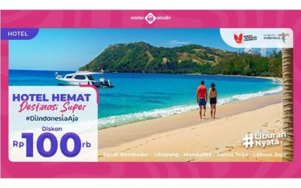 Kemenparekraf bersama Mister Aladin menawarkan promo DISKON Rp100.000 untuk pemesanan hotel di berbagai destinasi wisata.  (Foto: MNC Media)