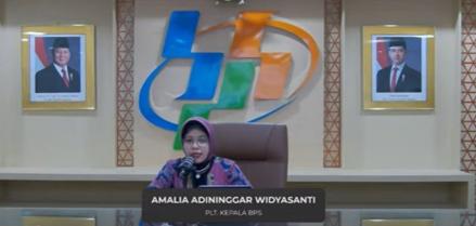 Kepala BPS, Amalia Adininggar Widyasanti, dalam Rilis Pertumbuhan Ekonomi Kuartal I-2025. Foto: Anggie Ariesta/iNews Media Group.