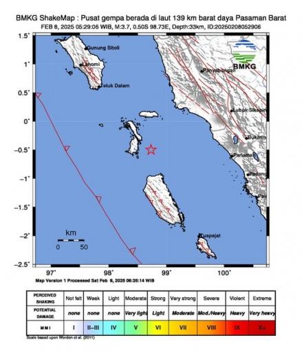 Gempa M 3,7 Guncang Laut Pasaman Barat Sumbar Pagi Ini (foto ist)
