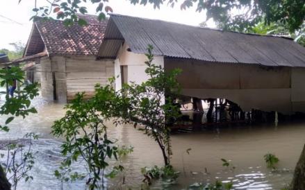 Banjir menerjang Kabupaten Tulang Bawang, Provinsi Lampung. Banjir diakibatkan hujan dengan intensitas yang tinggi sehingga air Sungai Way Miring meluap.