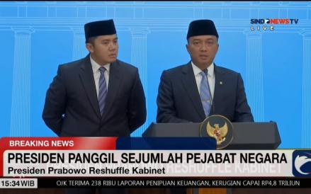 Presiden Prabowo Subianto merombak jajaran Kabinet Merah Putih di Istana Negara, Jakarta, Senin (8/9/2025) sore. (Foto: iNews Media Group)