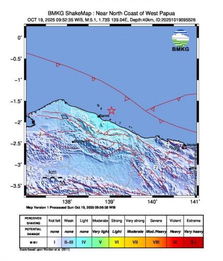 Gempa M5,1 Guncang Pantai Utara Sarmi Papua, BMKG: Akibat Aktivitas Sesar Anjak Memberamo. (Foto: Dok. BMKG)