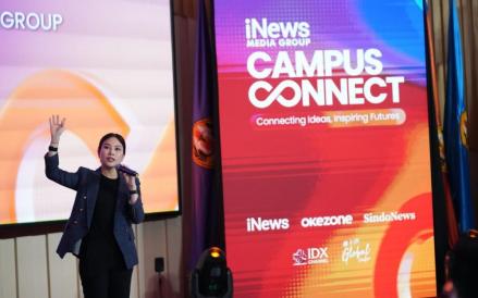 CEO iNews Media Group Angela Tanoesoedibjo di iNews Media Group Campus Connect Universitas Padjadjaran, Jatinangor, Selasa (28/10/2025) (IMG/M Faisyal)