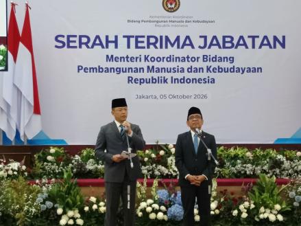 Jalani Sertijab, Pratikno Yakin Sugiono Lebih Efektif Pimpin Kemenko PMK. (Foto: iNews Media Group)