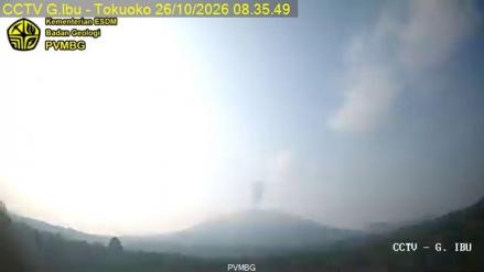 Gunung Ibu di Kabupaten Halmahera Barat, Maluku Utara, mengalami erupsi pada Senin (26/10/2026) pagi. (Foto: Ist)