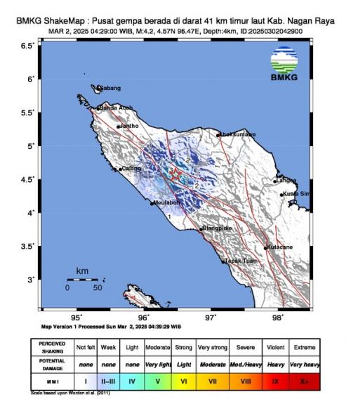 Gempa M4,2 Guncang Nagan Raya Aceh, BMKG: Akibat Aktivitas Sesar Besar Sumatera