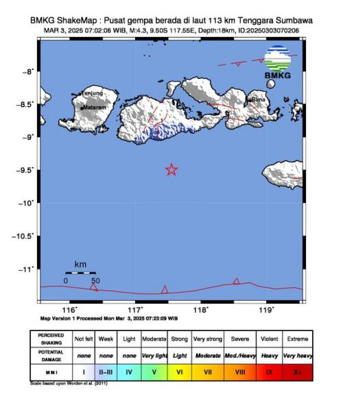 Gempa M 4,3 Guncang Sumbawa Barat Pagi Ini, Waspada Susulan