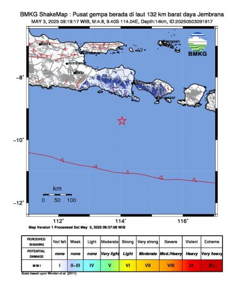 Gempa M4,8 Guncang Jembrana Bali, Tidak Berpotensi Tsunami