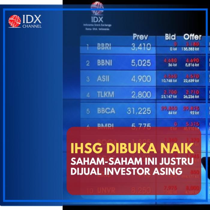 IHSG Dibuka Naik, Saham-saham Ini Justru Dijual Investor Asing. (Foto: Tim Digital Marketing IDX Channel)