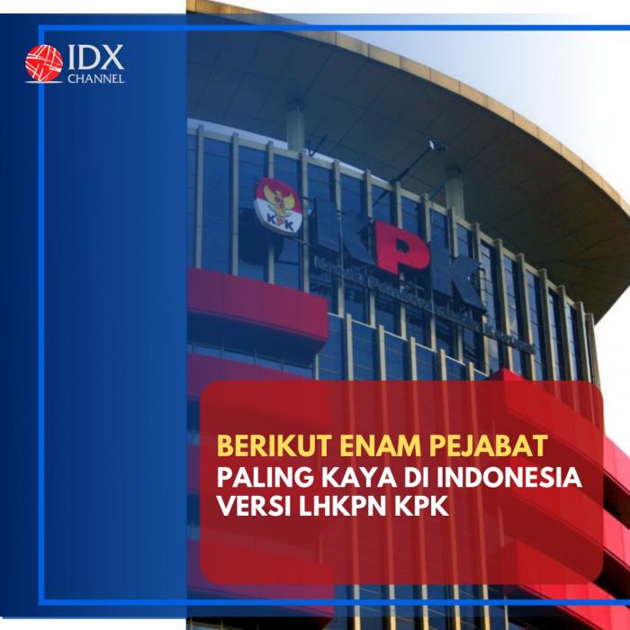 Ini Enam Pejabat Paling Kaya di Indonesia Versi LHKPN KPK. (Foto: Tim Digital Marketing IDX Channel)