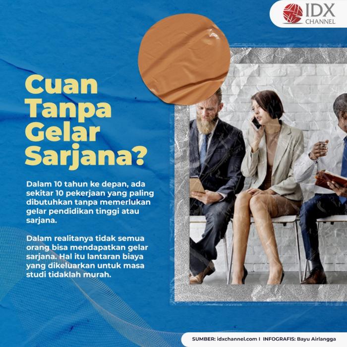10 Pekerjaan yang Bakal Cuan Tanpa Harus Punya Gelar Sarjana. (Foto: Tim Digital Mraketing IDX Channel)