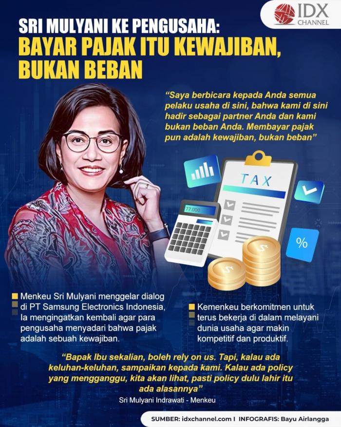 Sri Mulyani ke Pengusaha: Bayar Pajak adalah Kewajiban, Bukan Beban. (Foto : Tim Digital Marketing IDX Channel)