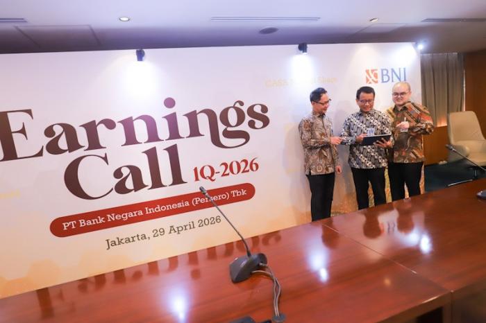 BNI mencatatkan laba bersih sebesar Rp5,6 triliun pada kuartal I/2026 atau tumbuh 5,2% secara year-on-year (YoY)