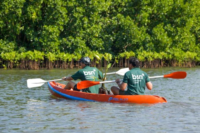 Bank BSN bersama Mahasiswa Peduli Lingkungan Pesisir melaksanakan kegiatan monitoring pertumbuhan mangrove di kawasan konservasi Eco Mangrove Segara Ayu