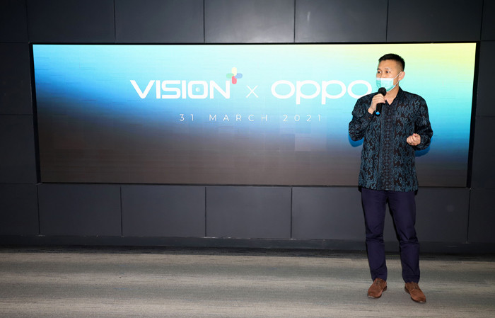 Vision+ mengumumkan kolaborasinya bersama OPPO, di Jakarta, Rabu (31/3/2021).