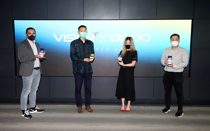 Vision+ mengumumkan kolaborasinya bersama OPPO, di Jakarta, Rabu (31/3/2021).