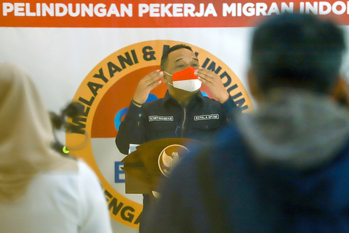 Kepala BP2MI Benny Rhamdani memberikan keterangan mengenai hasil rapat bilateral dengan pemerintah Taiwan di Jakarta, Kamis (8/4/2021).
