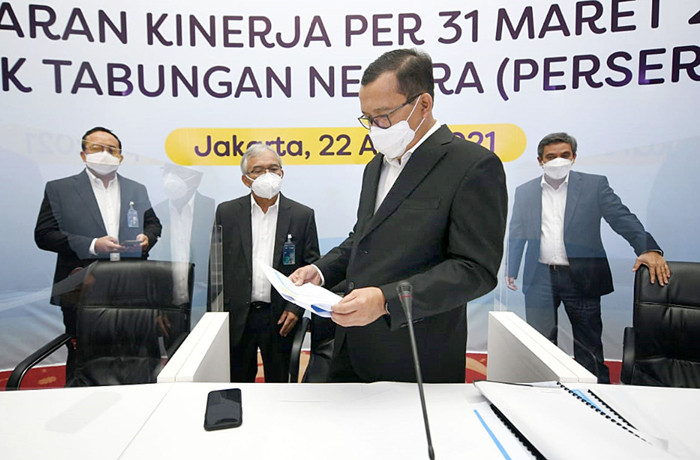 Paparan Kinerja per 31 Maret 2021 PT Bank Tabungan Negara (Persero) Tbk di Jakarta, Kamis (22/4/2021).