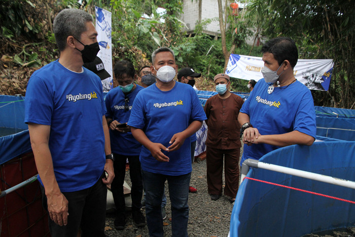 Acara Pelatihan dan Usaha Ikan Nila, sekaligus Launching program #Ayo Bangkit di Kecamatan Sereal, Bogor, Jawa Barat, Minggu (25/4/2021).