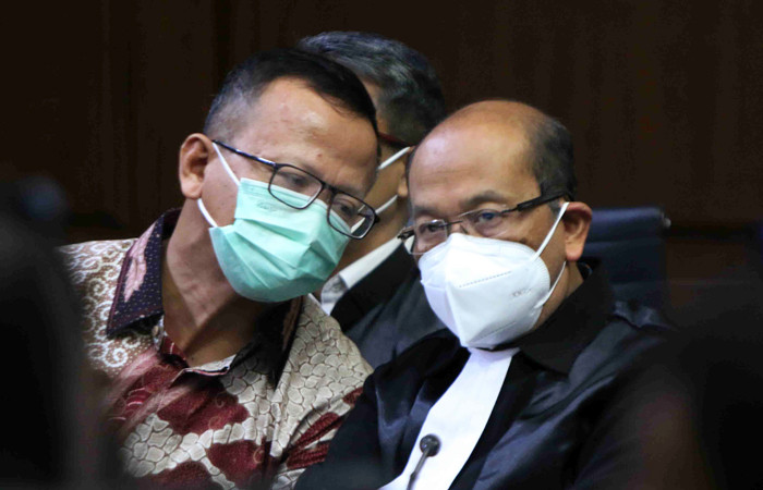 Terdakwa mantan Menteri Kelautan dan Perikanan Edhy Prabowo menjalani menjalani sidang lanjutan di Pengadilan Tindak Pidana Korupsi Jakarta, Rabu (5/5/2021).