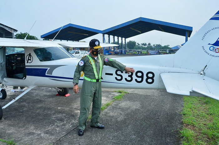 Dua pesawat Cessna milik Indonesia Flying Club (IFC), siap melaksanakan patroli udara guna memantau situasi jalur mudik tahun 2021, Rabu (5/5/2021).