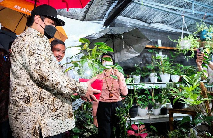 Menko Perekonomian Airlangga Hartarto mengapresiasi pelepasan ekspor program florikultura dan benih sayuran di Minaqu Home Nature, Jungle Fest, Kamis (6/5/2021)