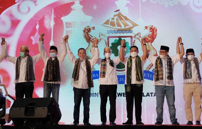 Calon Ketua Umum Kamar Dagang Indonesia (Kadin) Anindya Bakrie melakukan kunjungan silaturahmi ke Kota Makassar, Sulawesi Selatan, Minggu (9/5/2021).