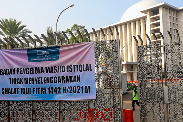 Suasana Masjid Istiqlal yang tidak menyelenggarakan shalat Idul Fitri 1442 H di Jakarta Pusat, Kamis (13/5/2021).