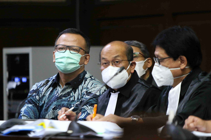 Terdakwa mantan Menteri Kelautan dan Perikanan Edhy Prabowo mengikuti sidang lanjutan di Pengadilan Tipikor, Jakarta, Rabu (19/5/2021).