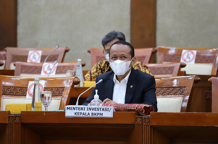 Menteri Investasi/Kepala BKPM Bahlil Lahadalia mengikuti rapat kerja dengan Komisi VI DPR di Kompleks Parlemen, Senayan, Jakarta, Selasa (8/6/2021).