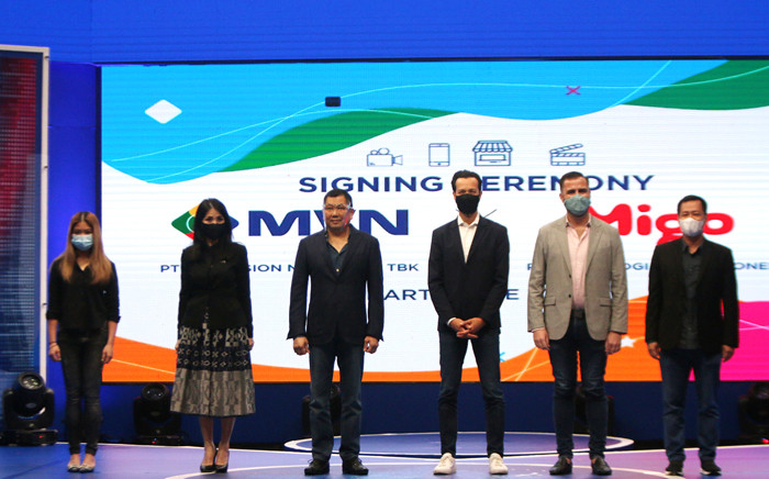 Penandatanganan kesepakatan kerja sama antara PT MNC Vision Network Tbk dan Migo di MNC Convention Hall, iNews Tower, Jakarta, Kamis, (10/6/2021).