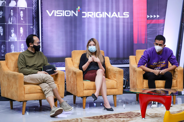 Press Conference Vision+ Originals Beyond Creator Indonesian Youtuber di Studio 6 MNC Channel, Kebon Jeruk, Jakarta Barat, Kamis (17/6/2021).