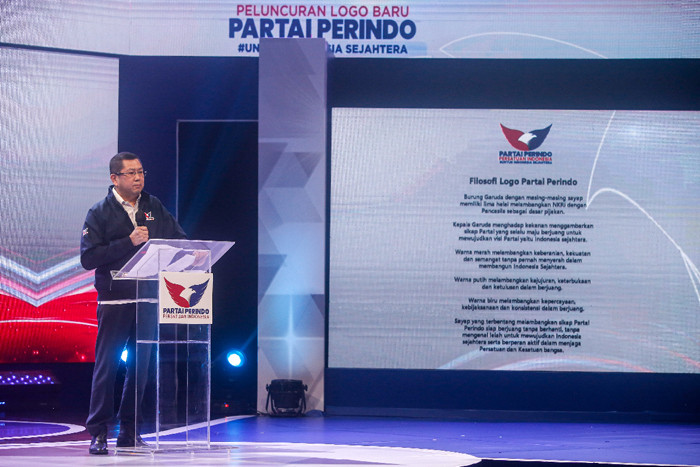 Ketua Umum Partai Perindo Hary Tanoesodibjo saat peluncuran logo baru Partai Perindo di MNC Conference Hall, Jakarta Pusat, Jumat (6/8/2021).