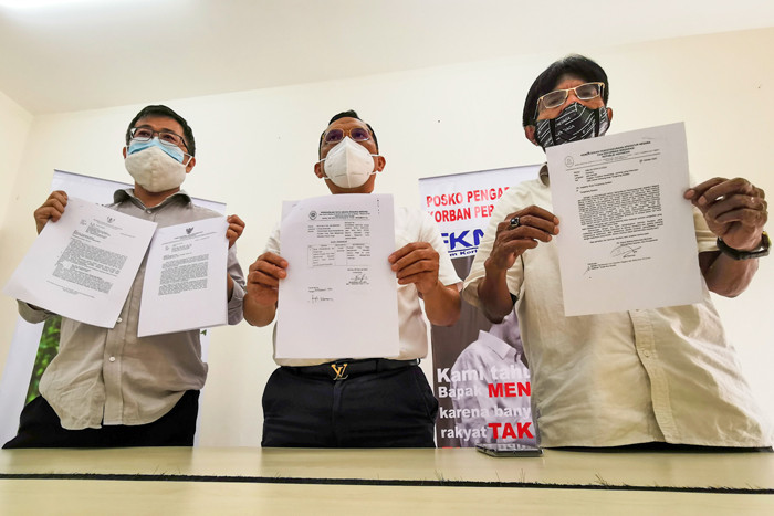 Keterangan pers pengungkapan kasus perampasan tanah yang sengaja digelar menjelang HUT Kemerdekaan NKRI ke-76 di Jakarta, Selasa (10/8/2021).