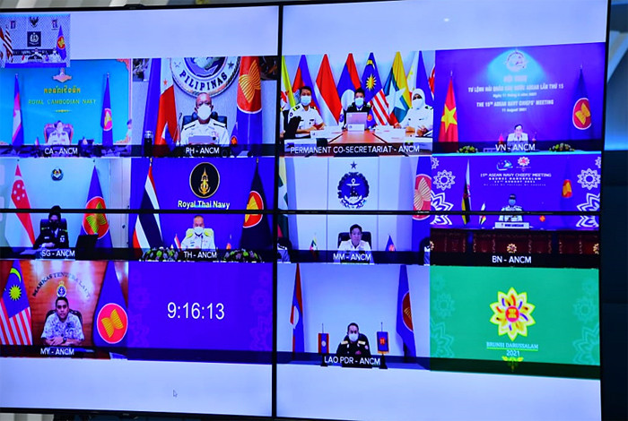 ASEAN Navy Chiefs' Meeting ke-15 Tahun 2021 melalui Video Teleconference (Vicon) di Wisma Elang Laut, Jalan Pangeran Diponegoro, Jakarta, Rabu (11/8/2021).