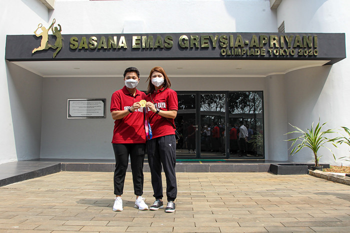Peresmian Sasana Emas Greysia-Apriyani Rahayu di Gedung Multi Sport PPOP DKI Jakarta, Ragunan, Jakarta Selatan, Sabtu (14/8/2021).