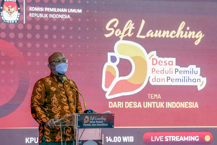 Soft Launching program Desa Peduli Pemilu dan Pemilihan di Kantor KPU RI Jakarta, Jumat (20/8/2021).