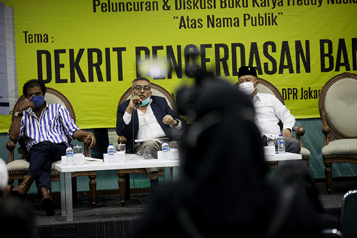Diskusi Bedah Buku di Media Center, Kompleks Parlemen Senayan, Jakarta, Rabu (25/8/2021).
