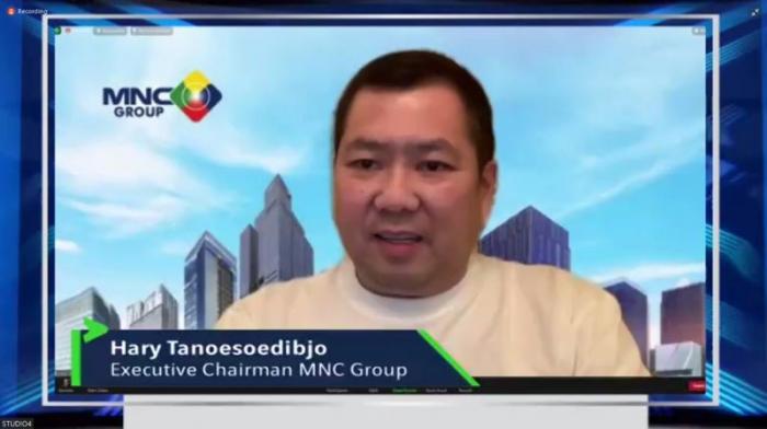 Executive Chairman MNC Group Hary Tanoesoedibjo (layar kiri) hadir pada acara peluncuran MotionTrade yang digelar secara virtual di Jakarta, Kamis (26/8/2021).