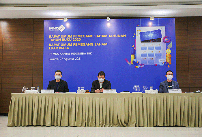 Rapat Umum Pemegang Saham Tahunan dan Rapat Umum Pemegang Saham Luar Biasa PT MNC Kapital Indonesia Tbk di Gedung iNews, Jakarta Pusat, Jumat (27/8/2021).