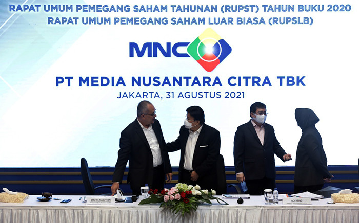 Rapat Umum Pemegang Saham Tahunan Tahun Buku 2020 dan Rapat Umum Pemegang Saham Luar Biasa PT Media Nusantara Citra Tbk di Jakarta, Selasa (31/8/2020).