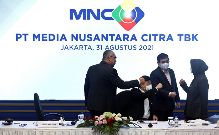 Rapat Umum Pemegang Saham Tahunan Tahun Buku 2020 dan Rapat Umum Pemegang Saham Luar Biasa PT Media Nusantara Citra Tbk di Jakarta, Selasa (31/8/2020).