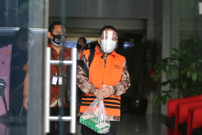 Terdakwa Komisaris PT Arta Niaga Nusantara Handoko Setiono usai menjalani sidang lanjutan secara virtual di Jakarta, Kamis (2/9/2021).