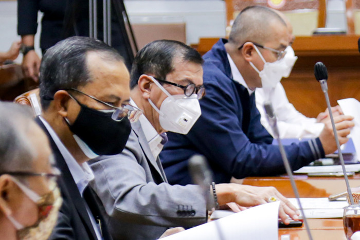 Menkumham Yasonna Laoly saat rapat kerja dengan Komisi III DPR RI di Kompleks Parlemen, Senayan, Jakarta, Senin (6/9/2021).